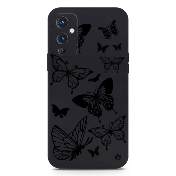 Cute Butterfly Design Soft Phone Case - Silica Gel Case - Black - OnePlus 9