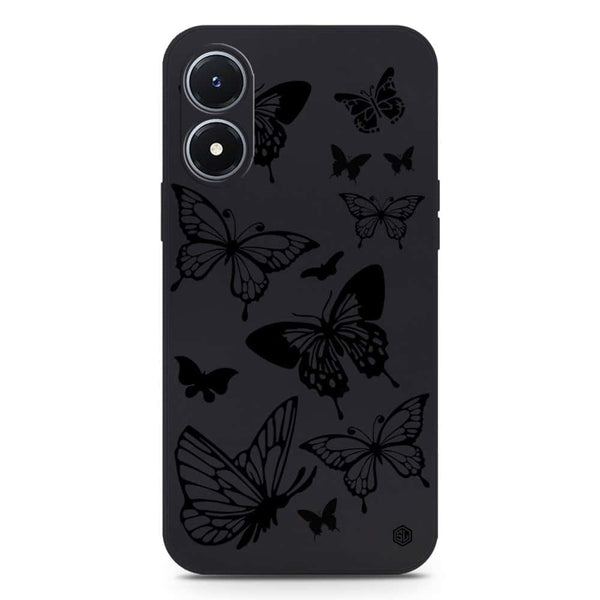 Cute Butterfly Design Soft Phone Case - Silica Gel Case - Black - Vivo Y02s