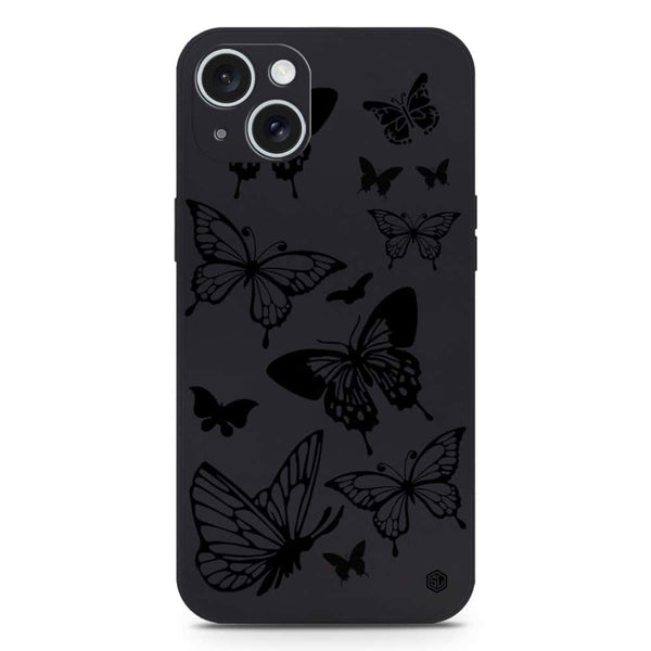 Cute Butterfly Design Soft Phone Case - Silica Gel Case - Black - iPhone 15 Plus