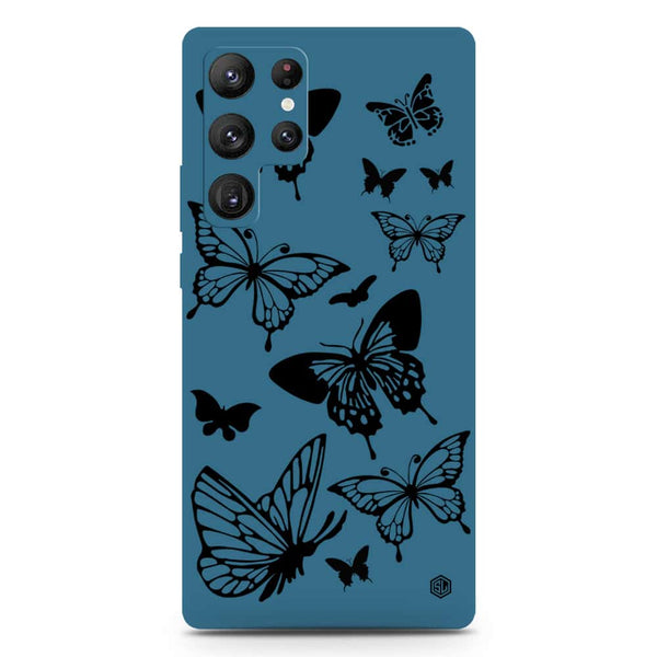 Cute Butterfly Design Soft Phone Case - Silica Gel Case - Blue - Samsung Galaxy S22 Ultra 5G