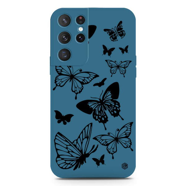 Cute Butterfly Design Soft Phone Case - Silica Gel Case - Blue - Samsung Galaxy S21 Ultra 5G