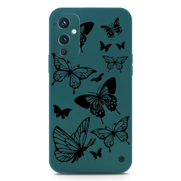 Cute Butterfly Design Soft Phone Case - Silica Gel Case - Darkgreen - OnePlus 9