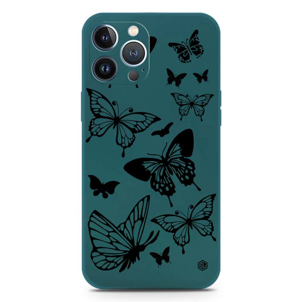 Cute Butterfly Design Soft Phone Case - Silica Gel Case - Darkgreen - iPhone 13 Pro