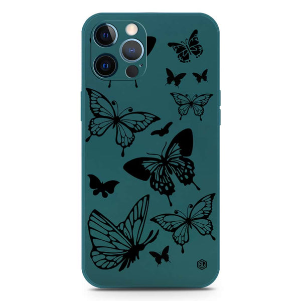 Cute Butterfly Design Soft Phone Case - Silica Gel Case - Darkgreen - iPhone 12 Pro Max