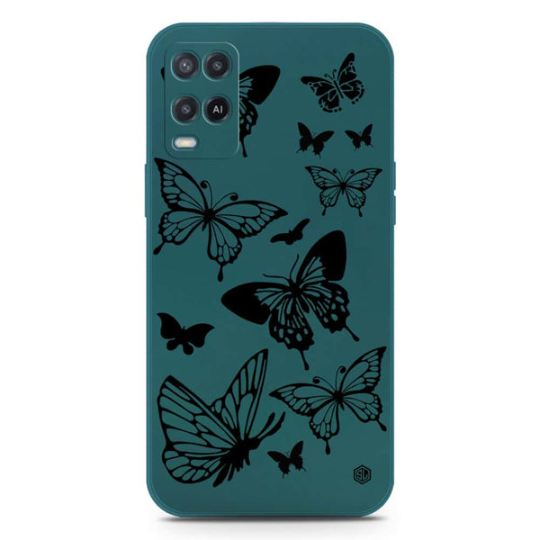 Cute Butterfly Design Soft Phone Case - Silica Gel Case - Darkgreen - Oppo A54 4G