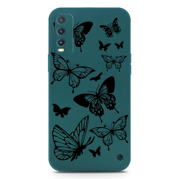 Cute Butterfly Design Soft Phone Case - Silica Gel Case - Darkgreen - Vivo Y20