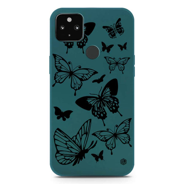 Cute Butterfly Design Soft Phone Case - Silica Gel Case - Darkgreen - Google Pixel 5