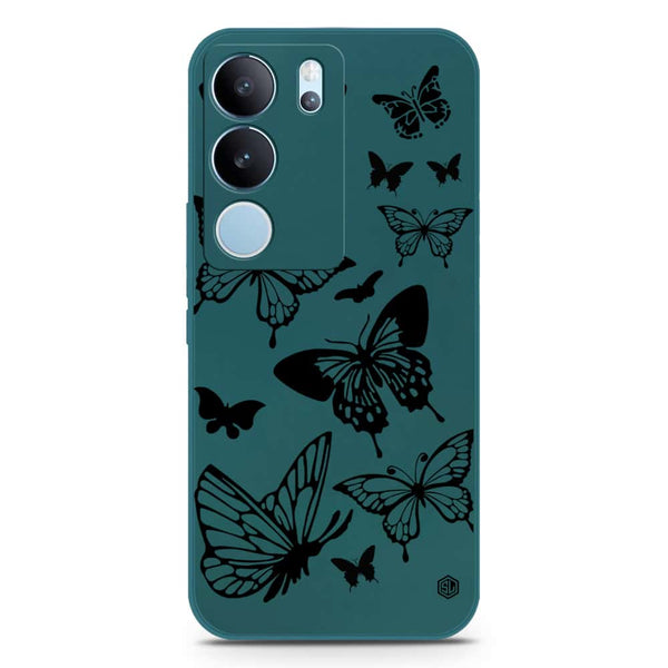 Cute Butterfly Design Soft Phone Case - Silica Gel Case - Darkgreen - Vivo V29 Pro