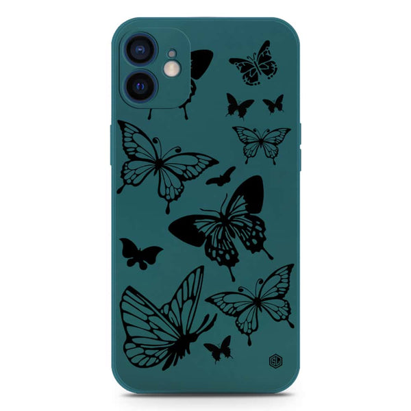Cute Butterfly Design Soft Phone Case - Silica Gel Case - Darkgreen - iPhone 12 Mini