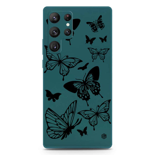 Cute Butterfly Design Soft Phone Case - Silica Gel Case - Darkgreen - Samsung Galaxy S22 Ultra 5G