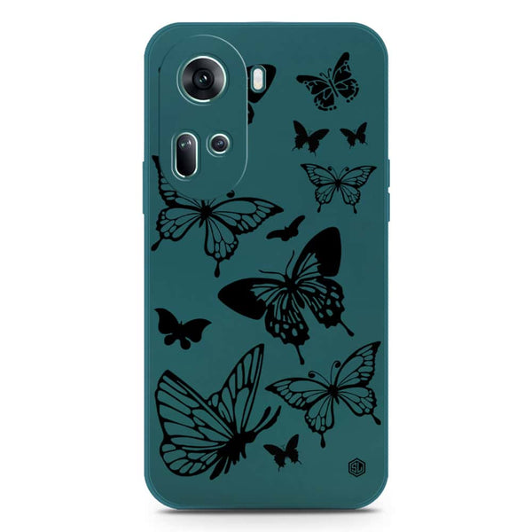 Cute Butterfly Design Soft Phone Case - Silica Gel Case - Darkgreen - Oppo Reno 11 5G
