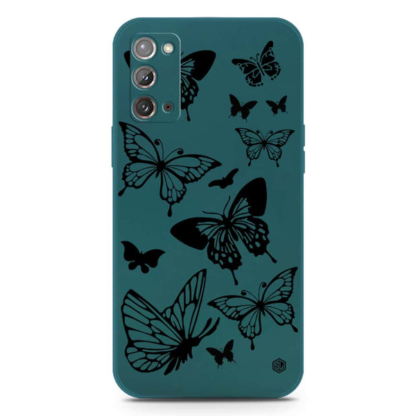 Cute Butterfly Design Soft Phone Case - Silica Gel Case - Darkgreen - Samsung Galaxy Note 20