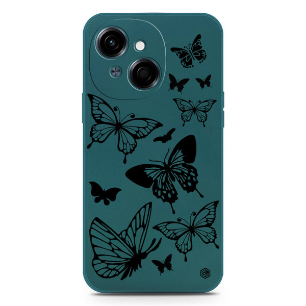 Cute Butterfly Design Soft Phone Case - Silica Gel Case - Darkgreen - Tecno Spark Go 1