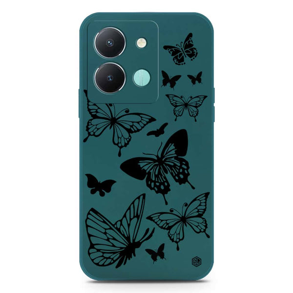 Cute Butterfly Design Soft Phone Case - Silica Gel Case - Darkgreen - Vivo Y36 4G