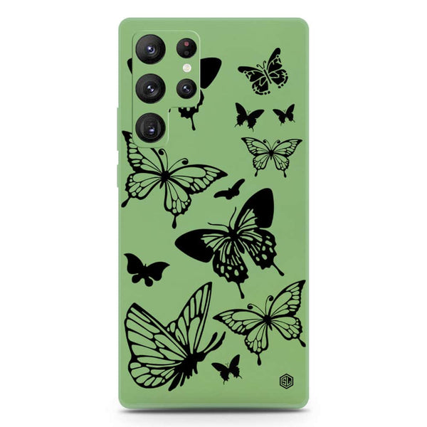 Cute Butterfly Design Soft Phone Case - Silica Gel Case - LightGreen - Samsung Galaxy S22 Ultra 5G