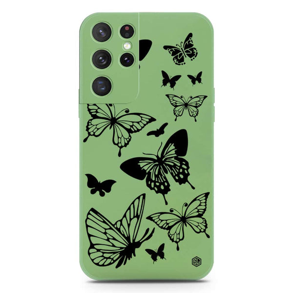 Cute Butterfly Design Soft Phone Case - Silica Gel Case - LightGreen - Samsung Galaxy S21 Ultra 5G