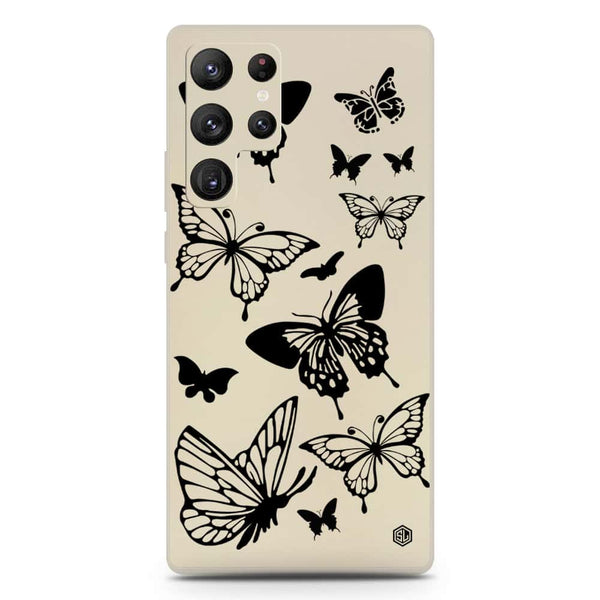 Cute Butterfly Design Soft Phone Case - Silica Gel Case - Offwhite - Samsung Galaxy S22 Ultra 5G