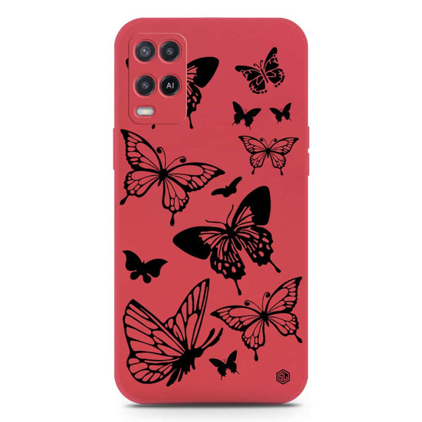 Cute Butterfly Design Soft Phone Case - Silica Gel Case - Dark Red - Oppo A54 4G