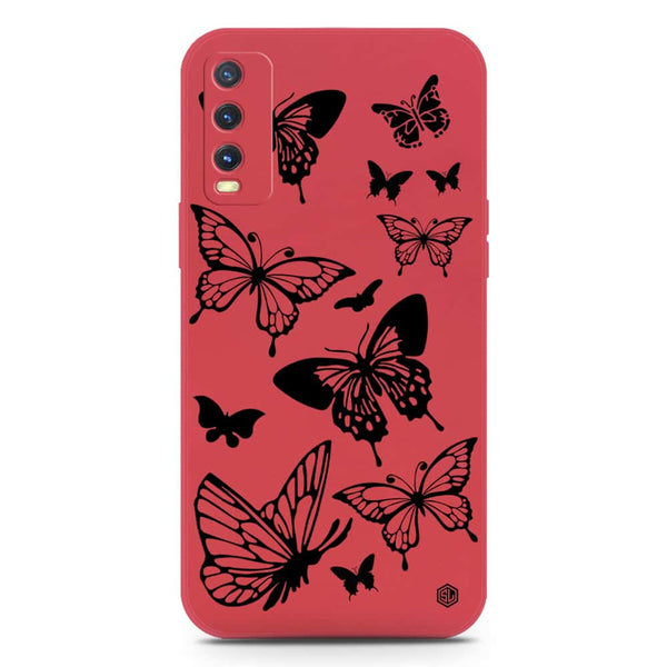 Cute Butterfly Design Soft Phone Case - Silica Gel Case - Dark Red - Vivo Y20s