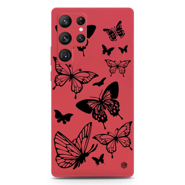 Cute Butterfly Design Soft Phone Case - Silica Gel Case - Dark Red - Samsung Galaxy S22 Ultra 5G