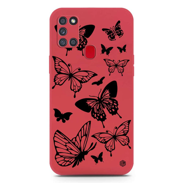 Cute Butterfly Design Soft Phone Case - Silica Gel Case - Dark Red - Samsung Galaxy A21s
