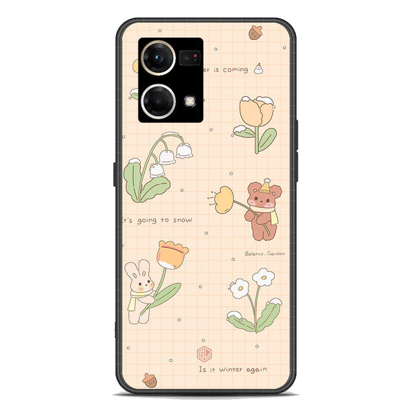 Cute Korean Design Series Soft Phone Case - Premium Glass Case - Design 4 - Oppo Reno 8 4G