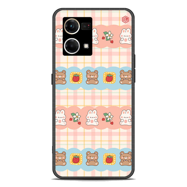 Cute Korean Design Series Soft Phone Case - Premium Glass Case - Design 5 - Oppo Reno 7 4G