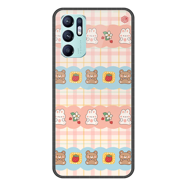 Cute Korean Design Series Soft Phone Case - Premium Glass Case - Design 5 - Oppo Reno 6
