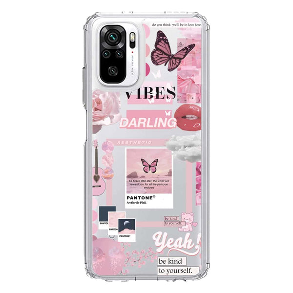 Pink Aesthetic Design Soft Phone Case - Crystal Clear Case - Xiaomi Redmi Note 10 4G