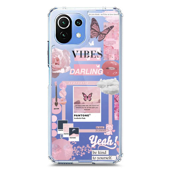 Pink Aesthetic Design Soft Phone Case - Crystal Clear Case - Xiaomi Mi 11 Lite