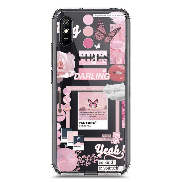 Pink Aesthetic Design Soft Phone Case - Crystal Clear Case - Xiaomi Redmi 9A